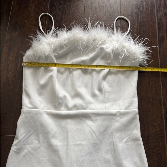 White Strapless Dress with Feather Trim Small - Picture 7 of 12